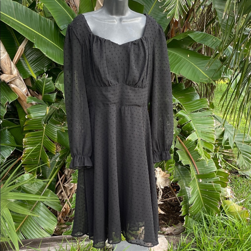 Bellepoque sheer polkadot flocked fit, and flare dress
